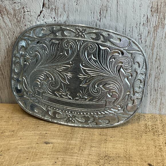 Blank Ribbon Belt Buckle Trophy Award Ornate Western Vintage To Engrave - Picture 1 of 7